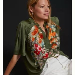 Anthropologie - TINY Eliana Embroidered Half Sleeve Top, Size SP